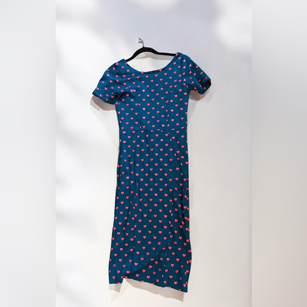 Beautiful Teal Red Heart Unique Vintage Retro Style Wiggle Dress Medium - Picture 5 of 8